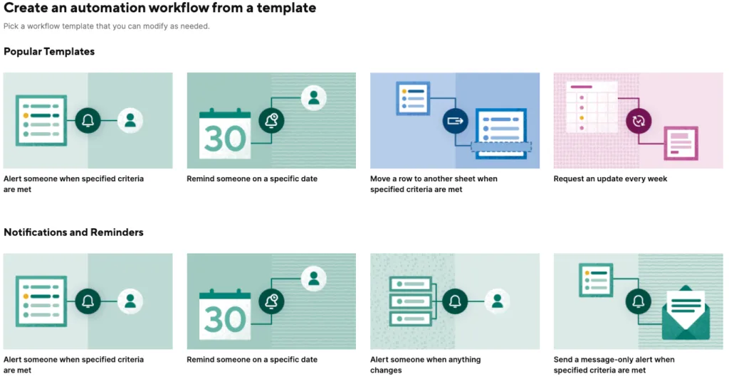 Smartsheet automation types