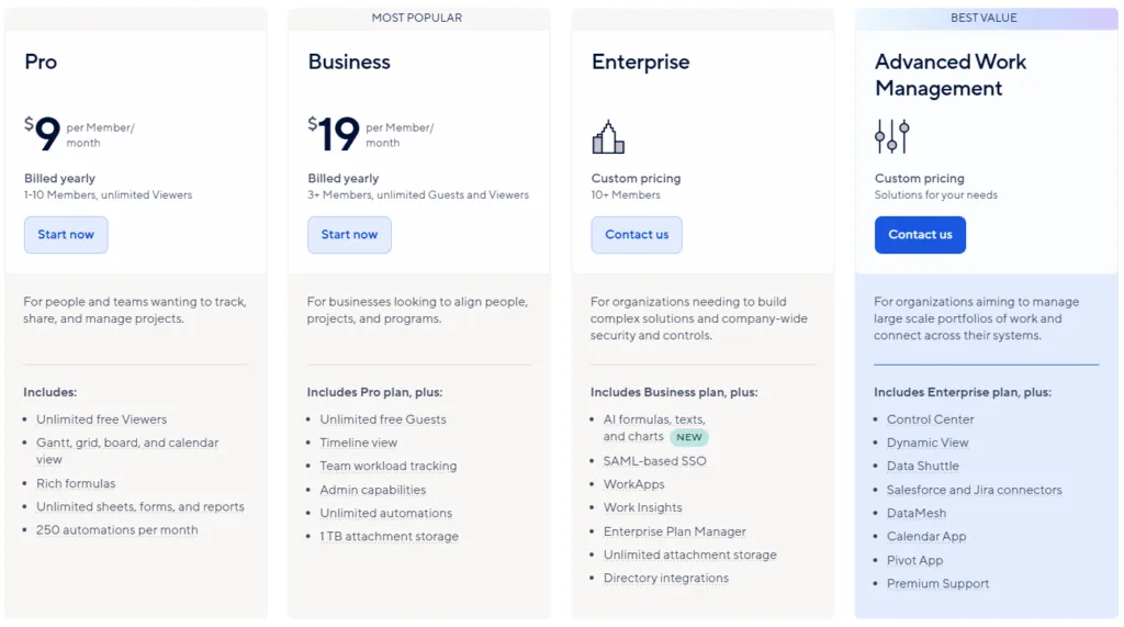 Smartsheet plans and pricings