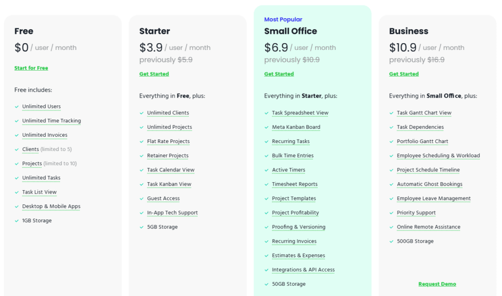 Paymo Pricing screenshot